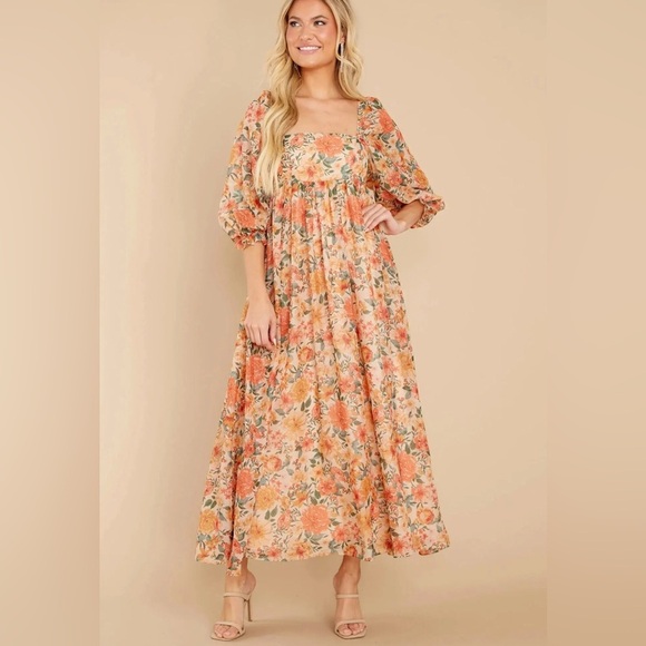 Morning Lavender Dresses & Skirts - Morning Lavender Floral Empire Waist Balloon Sleeve Maxi Babydoll Dress